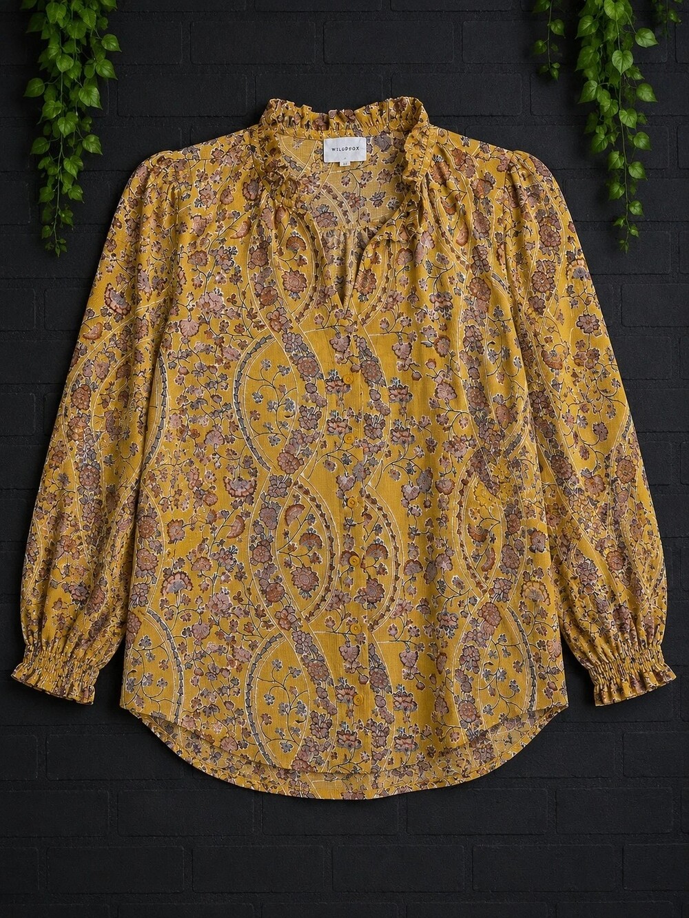 MelloDay Mustard Paisley Floral Boho Blouse M